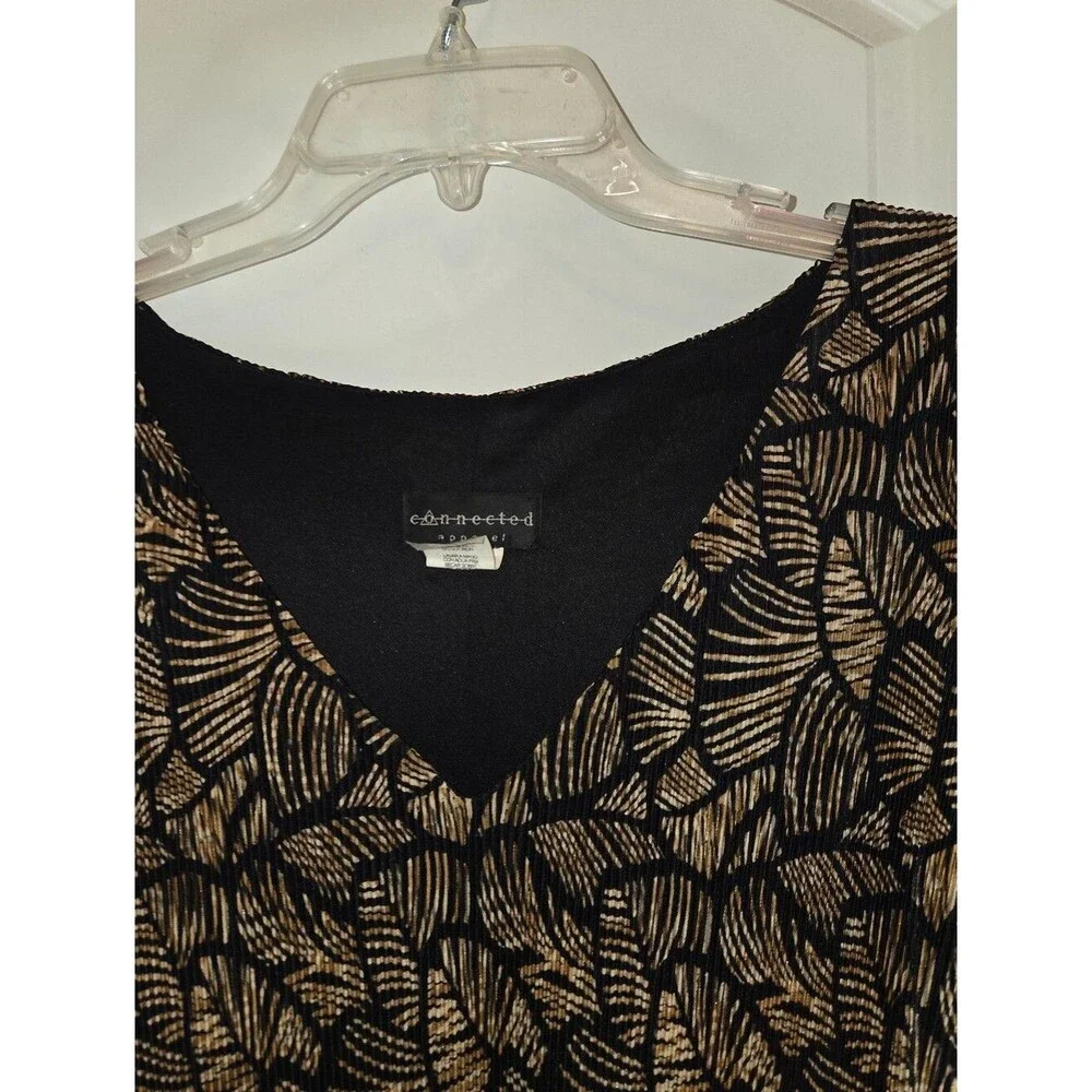 Connected Apparel Tiered Brown Black Floral Stretch Swing Dress